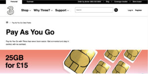 Three社の"Pay As You Go"プリペイドSIM